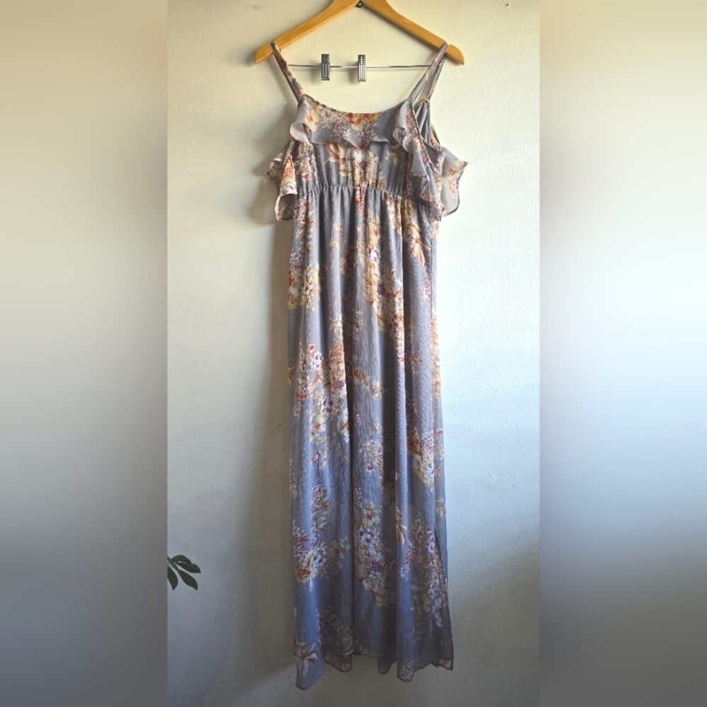Jessica Simpson Maternity, Floral Off The Shoulder Maxi Dress, Grey, Size Medium - Picture 3 of 8